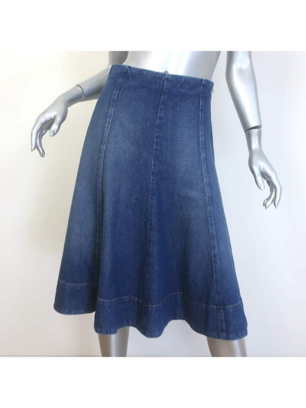 KHAITE Lennox Flared Denim Midi Skirt Archer Blue Cotton Size 0 NEW